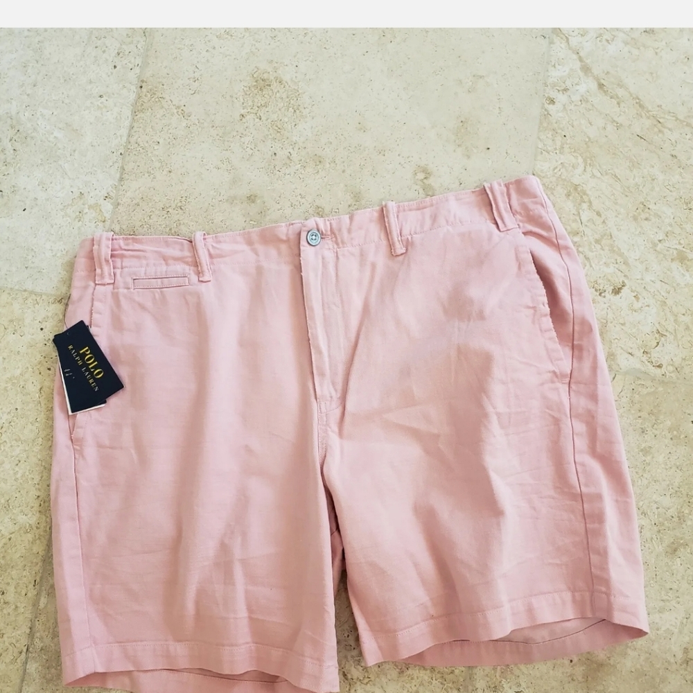 POLO RALPH LAUREN MEN'S STRAIGHT FIT FLAT FRONT 7" INSEAM PINK SHORTS 40 $98 NWT